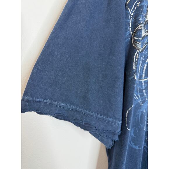 AFFLICTION Mens T Shirt Wings and Celtic Cross Blue Distressed Sz 2XL - Picture 3 of 7